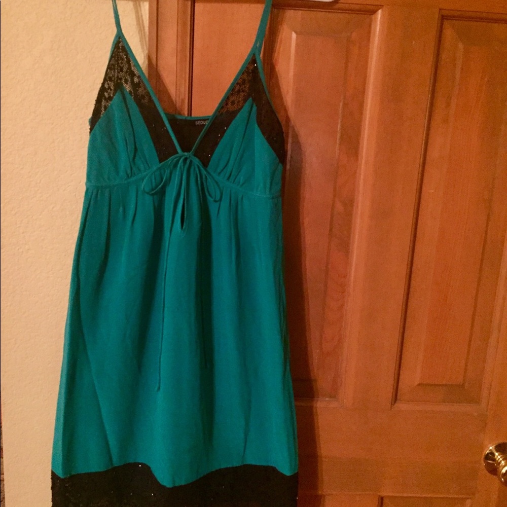 Seduce Silk Teal Party Dress with lace & beading